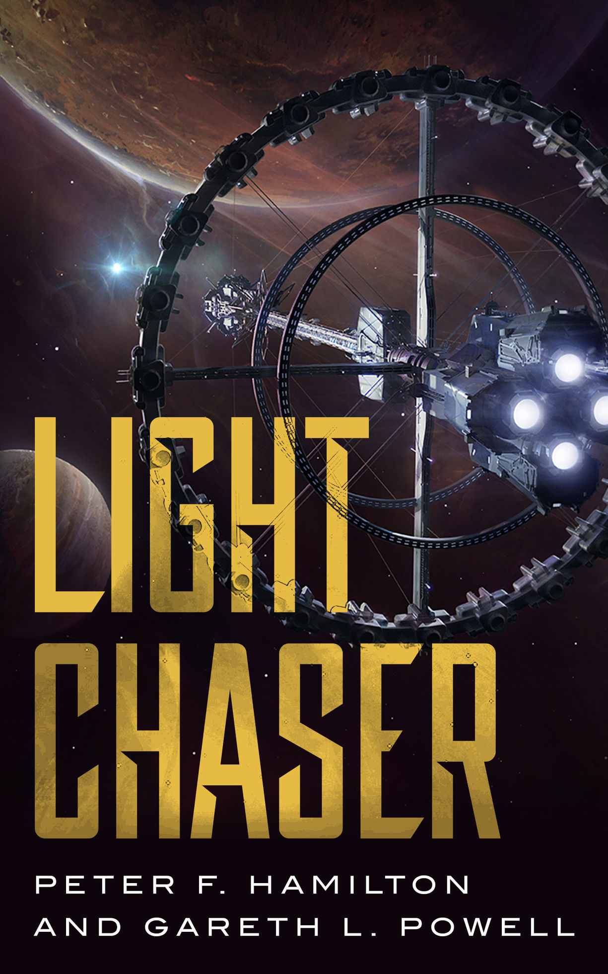 La couverture de Light Chaser le prochain roman de Peter F. Hamilton et Gareth L. Powell